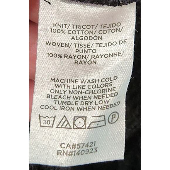 Loft Black Red Plaid Ruffled Hem Top M Faux Button Side Details Round Neck - Picture 6 of 6